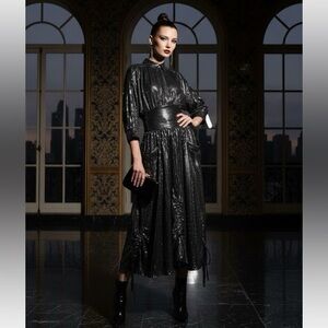 NWT Batsheva Goldie Dress in Silver Sequin Designer Luxury Celeb Style Size 4